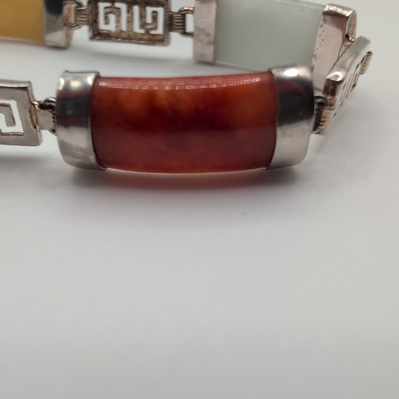 Vintage Chinese 925 Sterling Silver Muti-Color Jade & Chinese GOOD luck Bracelet - Picture 4 of 15